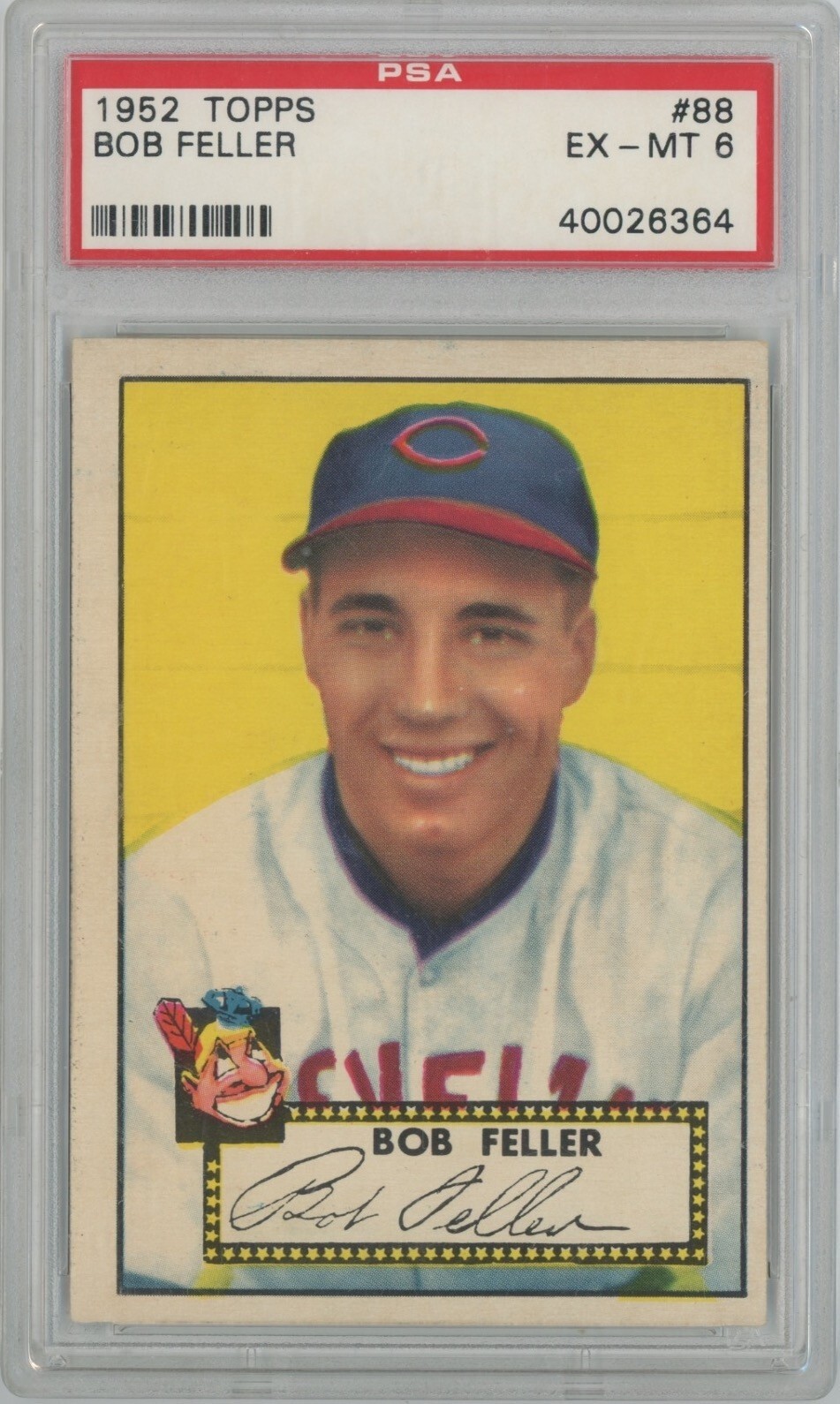 1952 Topps Bob Feller #88 PSA Graded EX-MT 6 Very Nice, Hard year to find!