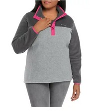 COLUMBIA Plus 3X Benton Springs Half Snap Pullover Fleece Jacket Gray Pink NWT