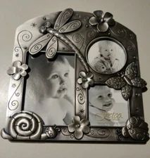 FETCO HOME DECOR 3 OPENING COLLAGE 3D BABY BUGS PEWTER FRAME DRAGONFLY & MORE