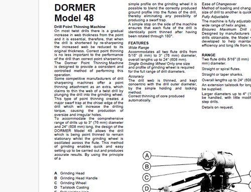 Dormer Model 48 Drill Point Thinning Machine Operator Maintenance Parts List PDF - Picture 14 of 15