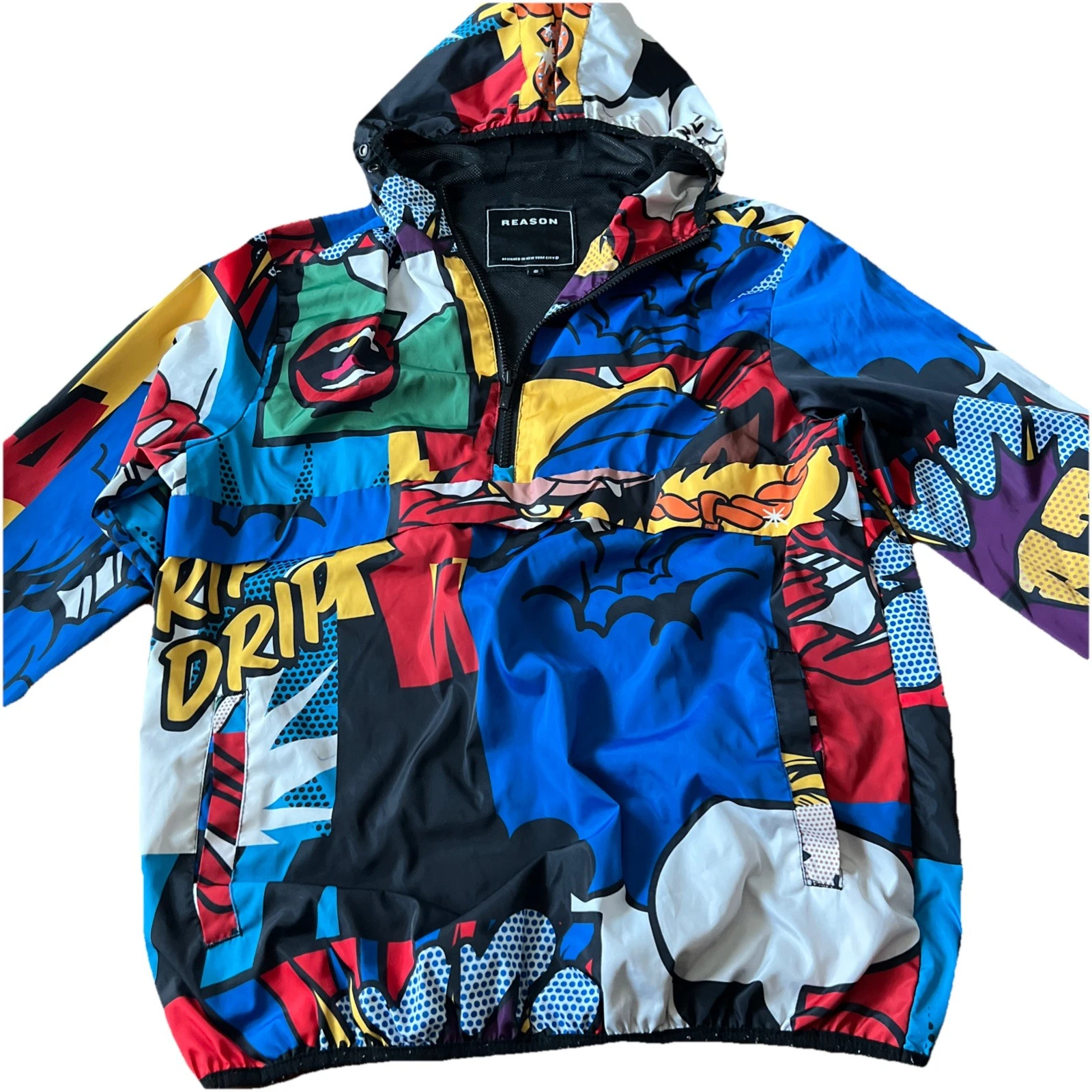VETEMENTS Reason Felpa con Cappuccio Mezza Zip Giacca Paracadute Stampa Graffiti Fumetti Tg Sm