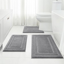 3-Piece Grey Bathroom Rug Set Soft Absorbent Non-Slip Microfiber Toilet Mat