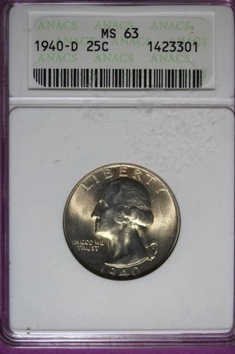 1940 D ANACS MS63 WASHINGTON QUARTER #B51774