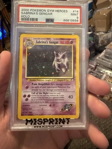 2000 POKEMON GYM HEROES HOLO #14 SABRINA'S GENGAR PSA 9 MINT /W Half Swirl