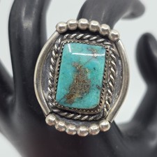 Natural Royston Turquoise Vintage Sterling Silver Navajo Ring Size 9