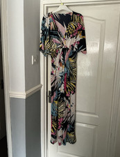 Women’s Floral Maxi Dress Multicolour V-Neck Short Sleeve One Size Regular