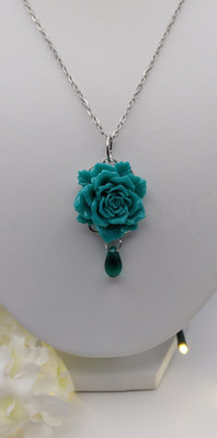 Teal Floral necklace 17'' Silver NF Mothers Handmade Dainty Birthday Gift New SS