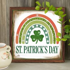 Rainbow Shamrock Wooden Plaque St Patricks Day Farmhouse Tabletop Decoration