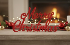 9-Inch x 4 inch Merry Christmas Metal Table Top Sign for Home Decor 3D Printed