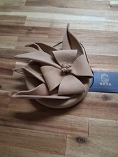 Ladies Vintage Wool Felt Bucket Cap Bow Federa Bowler Hat Tan