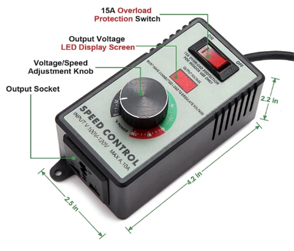 Speed Variable Controller Digital LED 120V 15A for Vent Blower inline Fan Heater - Image 2 of 4