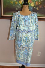 Talbot's colorful 3/4 sleeve stretchy paisley button shoulder dress, XLp