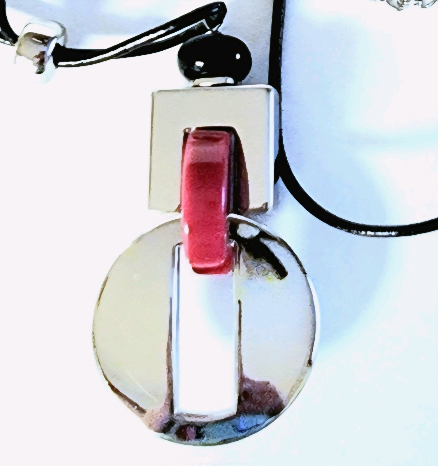 Chico's Statement Silvertone & Red Abstract Neckl… - image 1