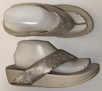 FitFlop Lulu Glitter Sandal Womens Silver Slip On Thong Flip Flops ~ US 8
