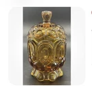 Amber Depression Glass Moon and Stars Footed Candy Jar