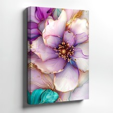 Wall Art Abstract Floral Canvas Print Purple White Flower Gold Line Home Decor