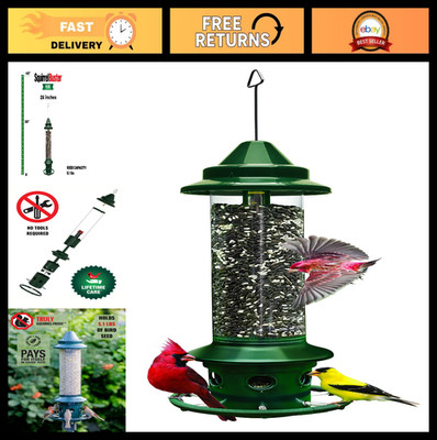 Squirrel-Proof Bird Feeder with Cardinal Ring, 6 Ports, 5.1 lb Capacity, Adjusta