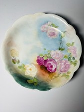Antique Limoges Hand Painted Pink Roses Serving Bowl 10