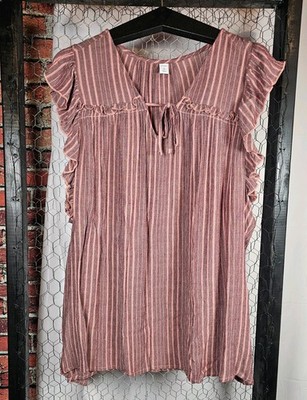 Old Navy Women's Plus Size 4X Red Stripe BOHO Top Flutter Sleeve