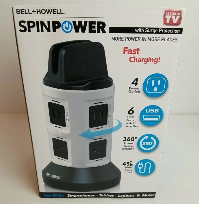 Estación de carga Spin Power by Bell + Howell Protector contra sobretensiones 4 tomas / 6 USB X Foto 2 de 4