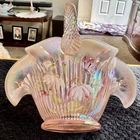 Fenton Sunset Pink Hand Painted Basket