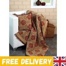 EHC Damask Traditional Beige Chenille Jacquard Sofa Bed Blanket Throw,125X150Cm