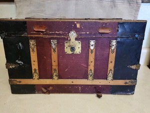 Antique Childrens Doll Flat Top Trunk