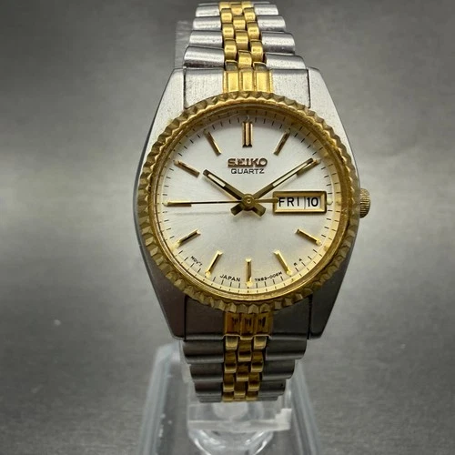 Seiko Watch Women 25mm White Dial Two Tone Daydate Round 7n83-0041 New Batt N9H