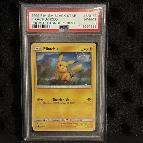 2019 Pokemon Sun & Moon Black Star Promo Pikachu Holo *SWIRL*  SM183 PSA 8