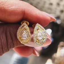 2Ct Pear Cut Lab Created Diamond Womens Stud Earrings 14K Yellow Gold Plated