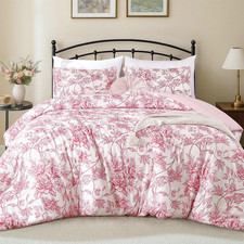 Queen Size Comforter Set Pink Comforter Floral Peony Pattern Bedding Sets 3 Piec
