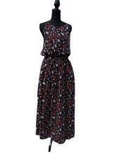 Black Floral Sleeveless Maxi Dress with Elastic Waist