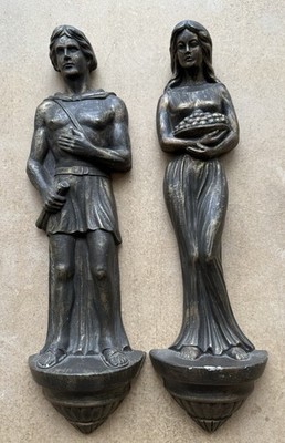 Vintage Bronze Statues Wall Hanging 18  Roman Man & Woman Made In Milwaukee, WI