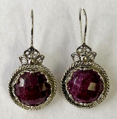HSN Ottoman Sterling Silver Round Corundum Filigree Frame Drop Earrings