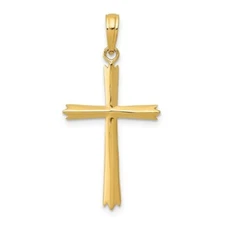 REAL 10k Yellow Gold Latin Polished Textured Cross Charm Pendant 32x16mm