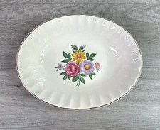 Vintage W.S. George Bolero "Romance" Pattern 9 1/2” Oval Serving Bowl Gold Trim