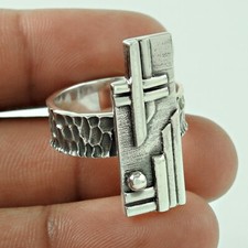 Solid 925 Sterling Oxidized Silver Band Geometric Ring Size 6 S46