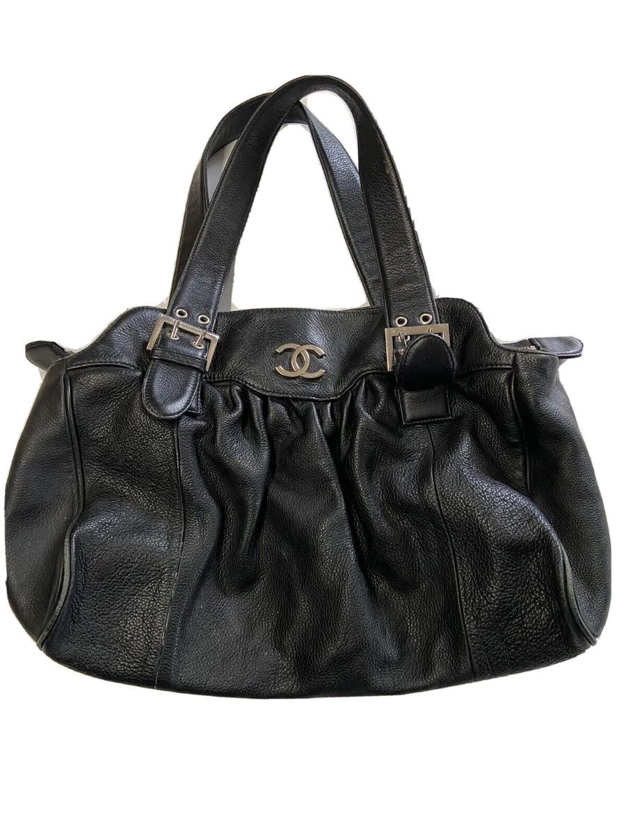 CHANEL Black Leather Hobo Shoulder Bag