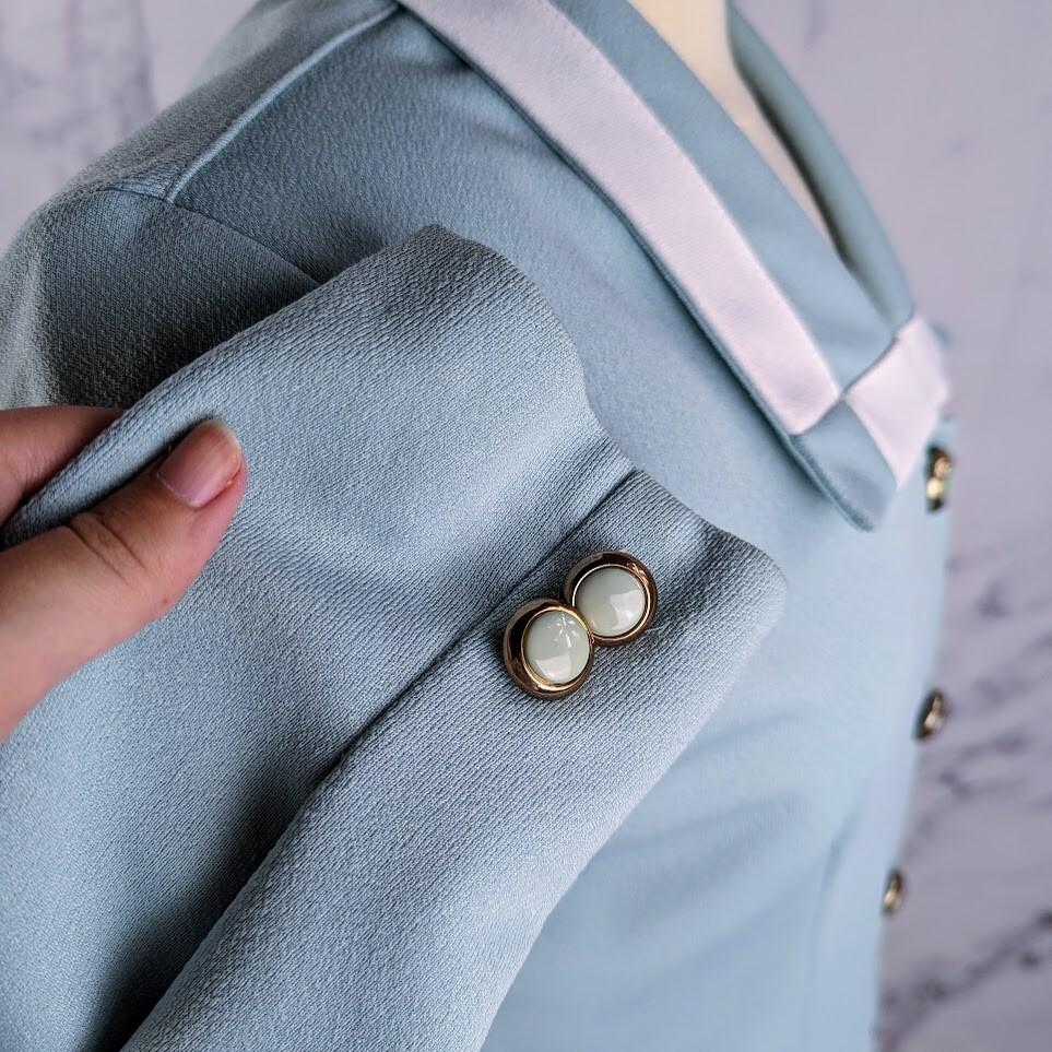 80s Powder Blue Suit Dress Button Down Midi Length Collared Size 12