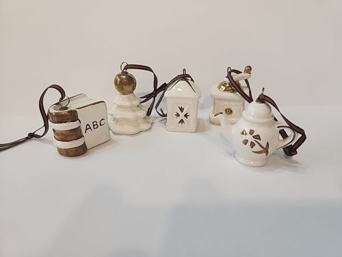 Vintage Goebel Christmas Ornaments (5) Porcelain White/Gold W. Germany 2” Tall  - Picture 1 of 14