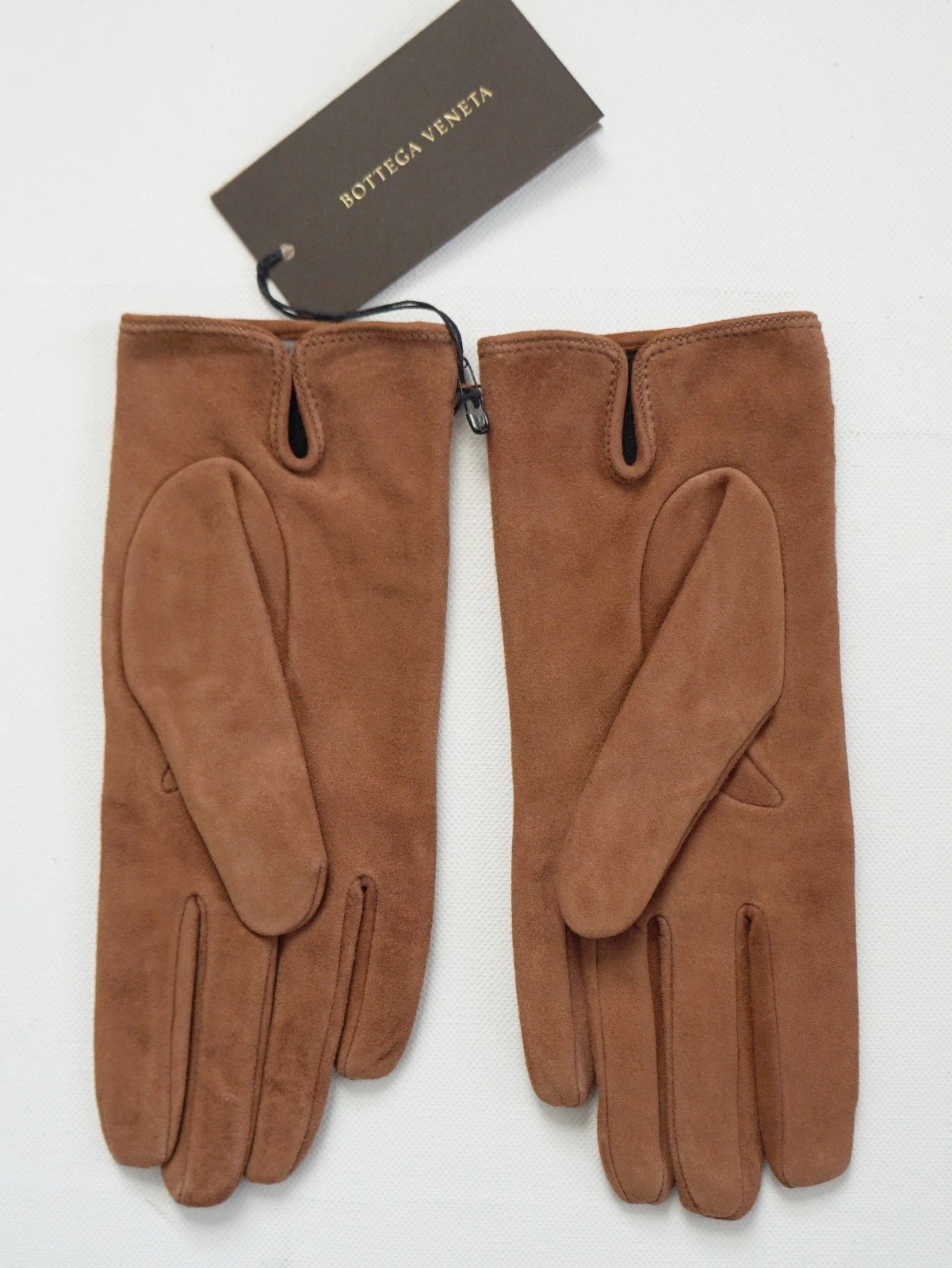 NUOVI Autentici Guanti BOTTEGA VENETA INTRECCIATO Marroni Originari PELLE SCAMOSCIATA 75 US 7 5