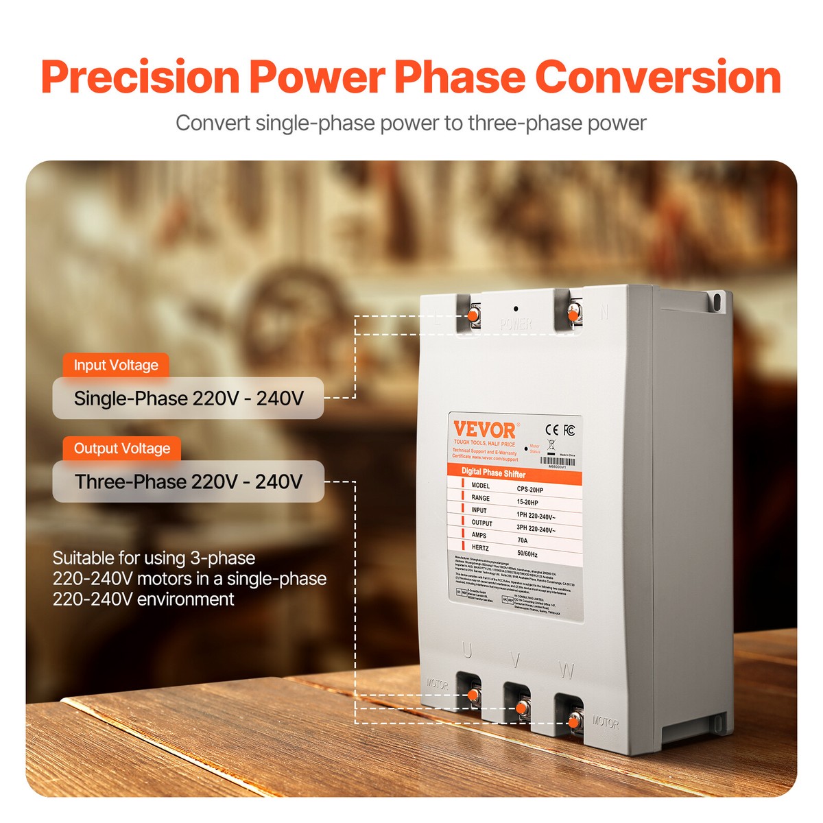 VVF3×2.0 VEVOR 3 Phase Converter - 20HP 70A 220V Single Phase to 3