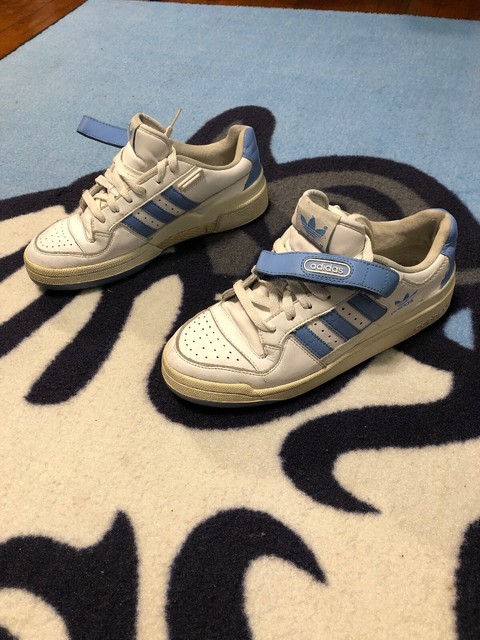 Men Adidas Strap Basketball Casual Work Out Shoes Sz 8.5 White Lt. Blue 115579 | eBay