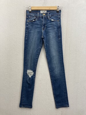 FRAME Denim Forever Karlie Jeans Medium Wash Skinny Distressed Size 25