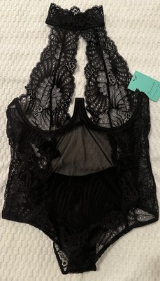 Black Lace Teddy By Frederick s Of Hollywood Halter Style Size M New W/ Tags