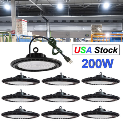 10 Pack 200W UFO High Bay Led Shop Lights Fixture Warehouse Gym Industrial Lamp