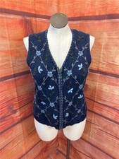 Vintage Classic Elements Blue Floral Zip Vest Sz Xl Tca