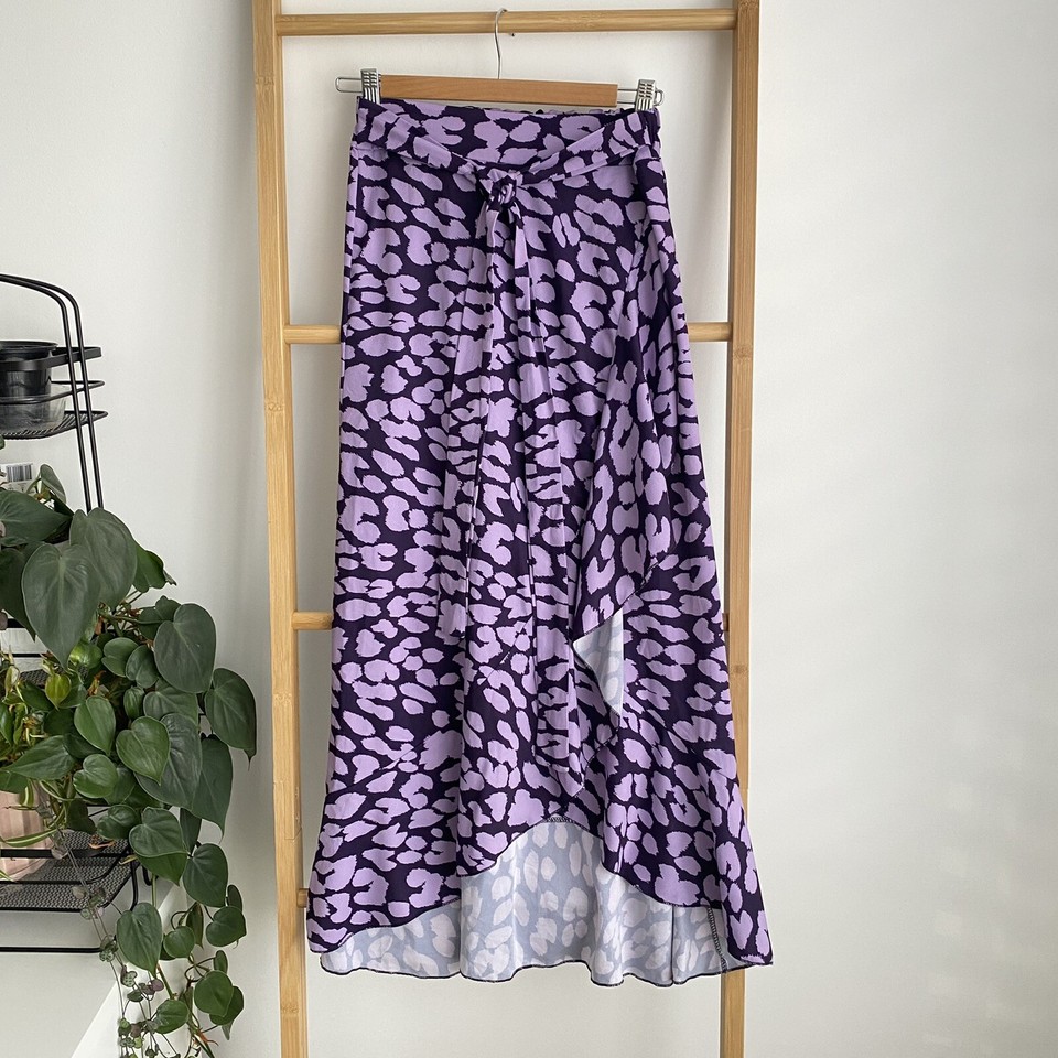 Made In Italy Faux Wrap Skirt Size S Purple Animal Print Elastic Waist Casual