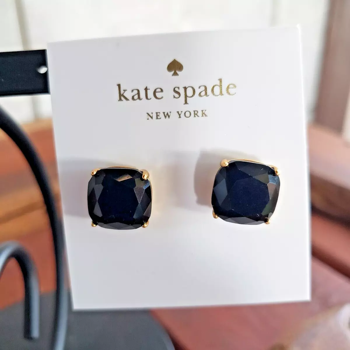 kate spade Faceted Small Square Stud Earrings Jet Black NWT