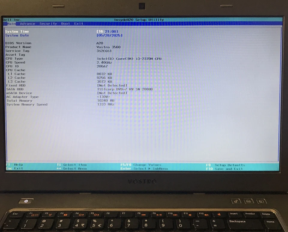 Dell Vostro 3560 15.6'' Laptop i3-2370M 10GB RAM NO HDD No OS Boots/Bios H3192 - Image 2 of 4